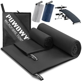 PUWOWYE Microfibre Towel Set of 2, 160 x 80 cm Large Bath Towel + 80 x 40 cm Small Towel, Quick-Drying Microfibre Towel Set for Sports, Fitness, Sauna, Beach, Travel and Outdoor Use