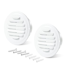 4 Inch Round Air Vent Cover, FocuVenHom Stainless Steel White Soffit Vent Cover Louvered Grille Wall Vent with Built-in Fine Mesh for Garage, Apartment, RV (100mm - 2PCS)