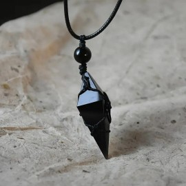 Unbranded Natural Black Obsidian Rhombus Dangle Pendent Healing Reiki Men Women Necklace