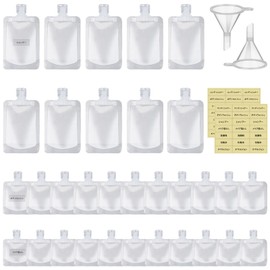 Y-Step Travel Bottle Set, Refill Bottle, Travel Set, Travel Containers, Set of 32, Funnel Holder and Japanese Label Stickers, 1.1 fl oz (30 ml) x 11/50 ml x 11/100 ml x 10 Shampoo Bottles, Clear,