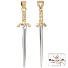 Beebeecraft 1 Box 5Pcs Sword Charm 18K Gold Plated Katana Dagger Arrow Dangle Pendants Charms for Jewellery Making DIY Necklace Earrings Bracelet Crafts Supplies