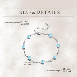 Larimar Anklet Bracelet for Women S925 Sterling Silver Adjustable Bead Ankle Beach Jewelry Gift (larimar, 9+2 inch)