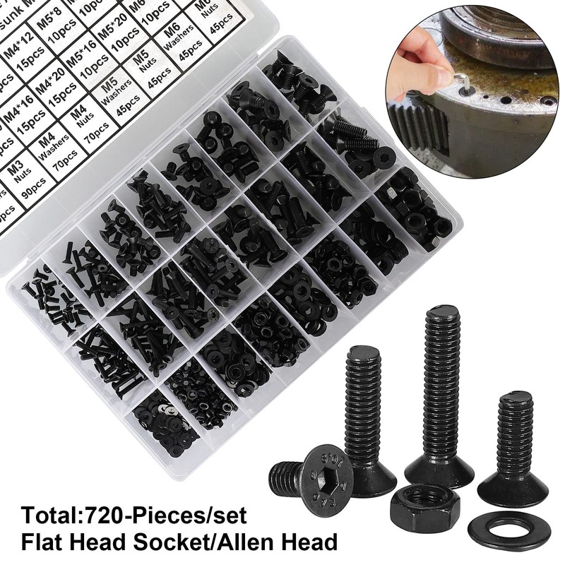 FandWay Pack of 720 M3 M4 M5 M6 Countersunk Bolts,