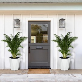 GarveeLife 16 Inch Tall Diamond Planters Set of 2, Self Watering Planters with Water Level Monitor and Wheels, Flower Pots Outdoor and Indoor for Patio, Porch, Living Room, Home Office, White