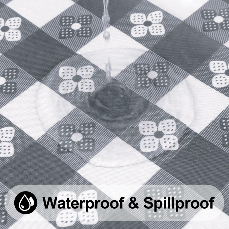 Spotjoy Rectangle Vinyl Table Cloth, Waterproof Elastic Fitted Tablecloth with