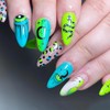 Green Press on Nails Medium Almond Fake Nails with Snake