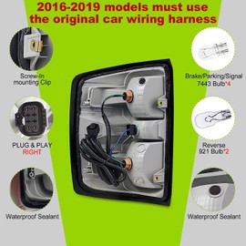TUZILLA Tail Lights for 2014 to 2015 Chevy Silverado GMC 1500 2500 3500 with bulbs Wiring Harness【Fit for 2016-2019 Silverado W/o Harness】 2014-2018 GMC Sierra Rear Lamps Passenger Side GM2801261