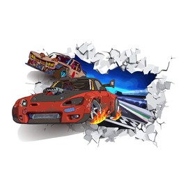 SUPERDANT 3D Cool Racing Car Wall Decal Colorful Track Racing Vinyl Wall Stickers Removable Wall Art for Children's Room Nursery Kindergarten Racing Fan Gifts Wall Decoration