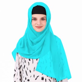 MyBatua Pañuelo largo de hiyab en transpirable suave Georgette Head Wrap 50x180 cm HJ-020, Turquesa, Talla única