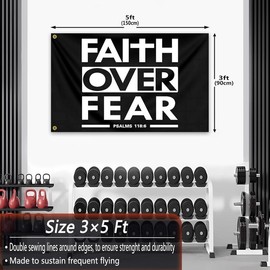 Faith Over Fear Flag 3X5 Ft Bible Scripture Verse Christian Flag Polyester with Brass Grommets Fitness Motivational for Home Gym College Dorm Room Office Wall Banner Decor - Size: 50x60