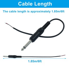 Jiozermi 2 Pcs 6ft Replacement 6.35mm Male Plug to Bare Wire Open End TS 2 Pole Mono Audio Cable, 1/4" 6.35mm TS Male Jack Cables Connector Adapter for Speaker Headphone Microphone Cable Repair