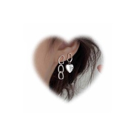 Crymystal Paper Clip Chain Earrings I Love You Heart Shaped Earrings Paper Clip Chain Earrings Silver Chain Earrings Personality Asymmetric Earrings Jewellery Gift for Girlfriend, Zinc Alloy Steel