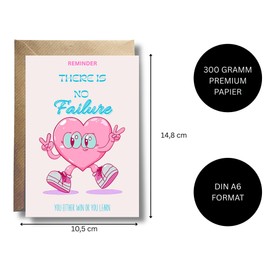 WBdesignz Motivation Card with Envelope - Inspiration Cards "There is no failure" Encouragement Cards Pink Heart Positive Thoughts Cards Consolation Cards (A6)