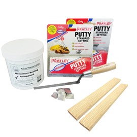 Atlas Preservation Small Light Gray Monument Repair Kit - Reset a Headstone on a Flat Base - Monument Setting Compound, Epoxy Putty, Lead Wedge Spacers, Wooden Blocks, Tuck Pointer, Grey