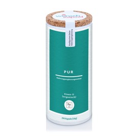 Pure iron bisglycinate (bivalent iron) with 28 mg iron per day, 290 vegan and handmade capsules from the German capsule manufacturer