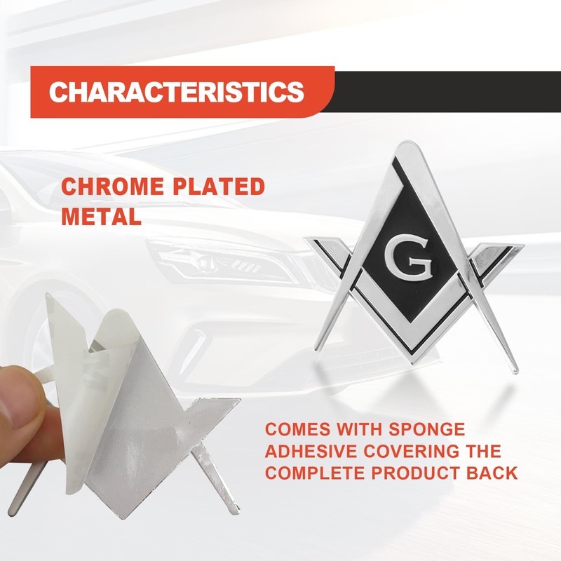 2 pcs Freemason Square and Compass Metal Decal Auto Emblem,