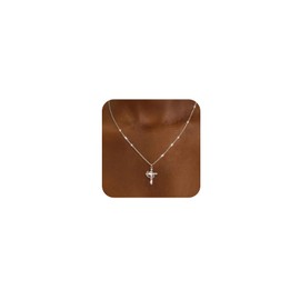 Funsanny Cross Necklace with Crown Silver Cross Necklace for Women Cubic Zirconia Cross Choker Necklace Gold/Silver/Rose Gold Paved Cross Rotated Crown Necklace Cute Tiny Gold Jewelry (silver)