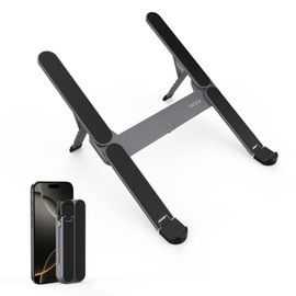 SODI Laptop Stand for Desk, Foldable Aluminum Notebook Stand, Height Adjustable Laptop Riser, Ventilated Cooling Laptop Holder for MacBook Pro/Air, HP, Sony, Dell, all 10-16 ” Laptops-Black
