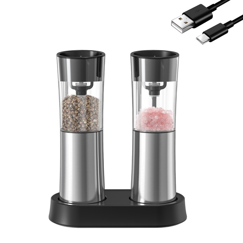 Gravity Electric Pepper and Salt Grinder Set USB Rechargeable with