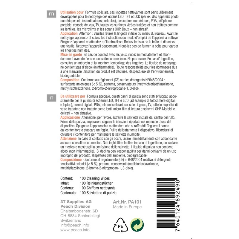 Peach PA101 Moist Cleaning Wipes – Pack of 100