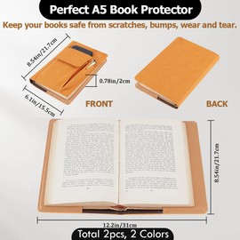 craspire 2 Colour Book Cover PU Leather A5 Waterproof Book Cover Orange Cyan Reusable Book Protector for Paperbooks Notebook Covers with Pen Pockets for Book Lovers Classmates