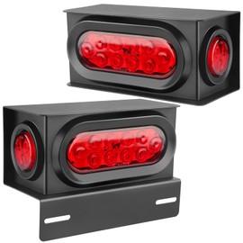 METOWARE 2PCS Trailer Lights Welded Mount Steel Boxes Kit, 6 Inch Oval LED Trailer Tail Lights Red 2 Inch Round Red LED Side Marker Lights Grommet Plugs Wire Connectors