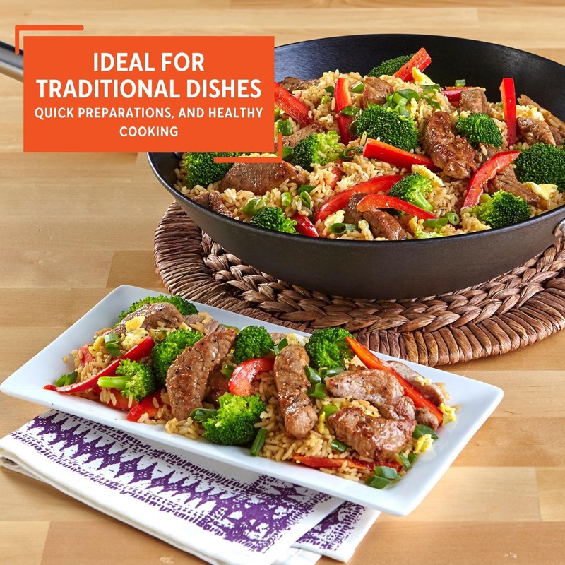 Imusa LCI-19008 USA 14" Light Cast Iron Wok Pre-seasoned Non-Stick