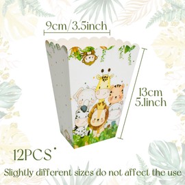 BACH AND BOUJEE 12 PCS Jungle Animal Popcorn Boxes Treat Bags Safari Animal Candy Goodie Bags for Wild One Safari Baby Shower Birthday Party Favors