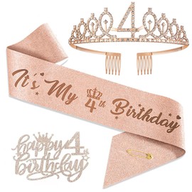 Mtxorvix Birthday Crown and Sash, Birthday Decorations for Girl 4/5/6 Years Old It’s My Birthday Girl Birthday Gifts, Birthday Happy, Birthday Party Favor Supplies (4th)