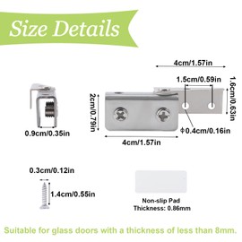 UFURMATE Glass Door Hinge 4Pcs Side Mounted Frameless Glass Door Pivot Hinges Clamp Adjustable Cabinet Pivot Hinge Clip Replacement Kit for 5-8mm Free-Swinging Glass Door (Brushed)