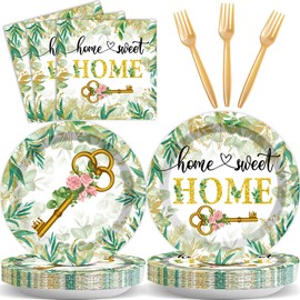 96PCS House Warming Party Decoration Housewarming Party Supplies Home Sweet Home Party Tableware Set Rustic Floral Paper Plates Disposable Housewarming Plates Napkins Dinnerware for New House Wedding