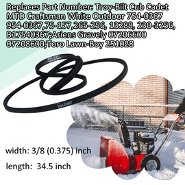 754-0367 Snowblower Drive Belt / 3/8" x 34.5" fits Troy-Bilt Cub Cadet MTD Craftsman White Outdoor 754-0367 954-0369 Ariens Gravely 07206600 07208600 Toro 251028 Stens 265-256(2 Pack)