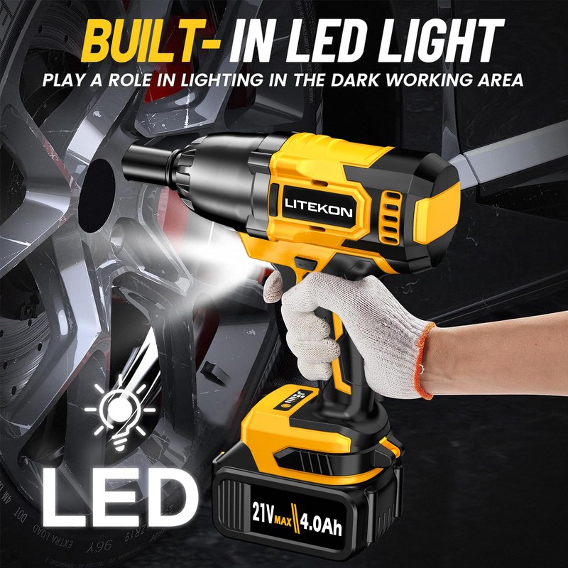 LITEKON Cordless Impact Wrench, MAX 650N.M Brushless Impact Wrench Tool,