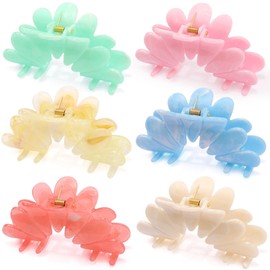 6PCS Flower Hair Clips for Women, Beach Accessories Flower Claw Clips Barrettes for Women Hawaiian Outfits for Women Claw Clips for Thick Hair For Girls Gifts