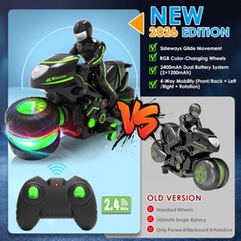 iappadore Remote Control Motorcycle for Boys 4-7, 2026 New RC Dirt Bike Toys with RGB Color-Changing Wheels & Exclusive Sideways Glide, 2.4GHz RC Stunt Motorbike Gift for Kids 5-12