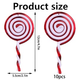 10pcs Christmas Lollipop Decorations, Xmas Lollipop Ornament, Christmas Red and White Lollipop, Candy Cane Christmas Decorations, Christmas Tree Pendant for Home Garden Decorations