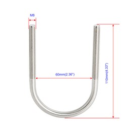 Aoje-Link Round U Bolt 2.36"(60mm) Inner Width M8 Thread 304 Stainless Steel Silver with Plates Nuts Flat Washers, 4Pcs