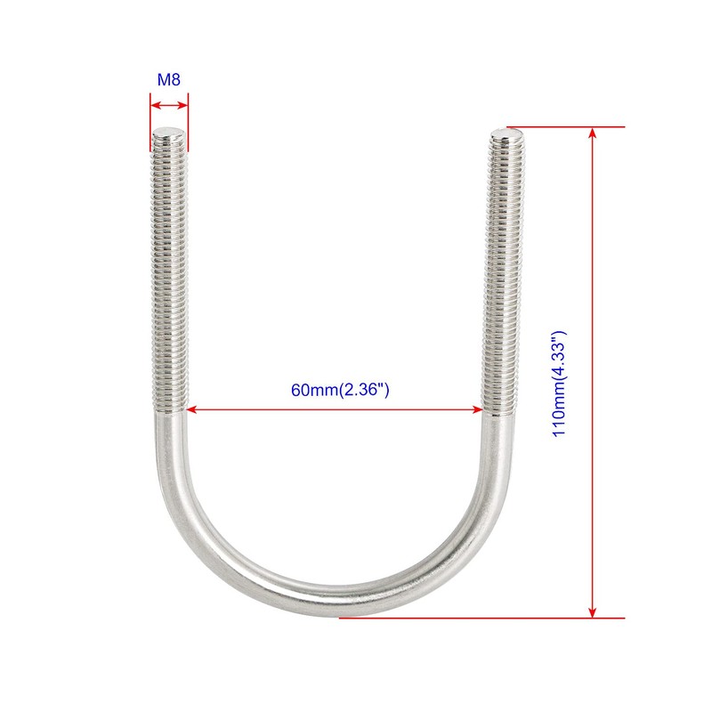 Aoje-Link Round U Bolt 2.36"(60mm) Inner Width M8 Thread 304