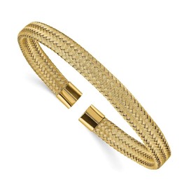 Auriga Fine Jewelry Stainless Steel Polished Yellow IP-plated 6mm Mesh Wire Cuff Bangle Bracelet 7"
