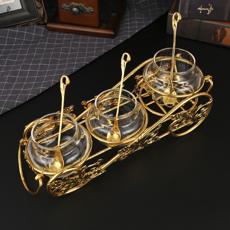 3 Piece Set European Style Gold Sugar Jar with Lid