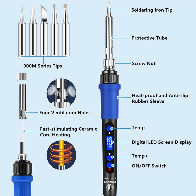 Soldering Iron Kit, 100W High-Power LCD Digital Soldering Iron, Circuit