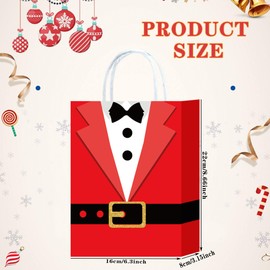 HongXingHai 16 Pcs Fine Christmas bags Christmas Kraft Paper Gift Bags with Handles Christmas Prints for Holiday Christmas Goody Bags, Xmas Gift Bags,Party Favors(Red1.0, 16)