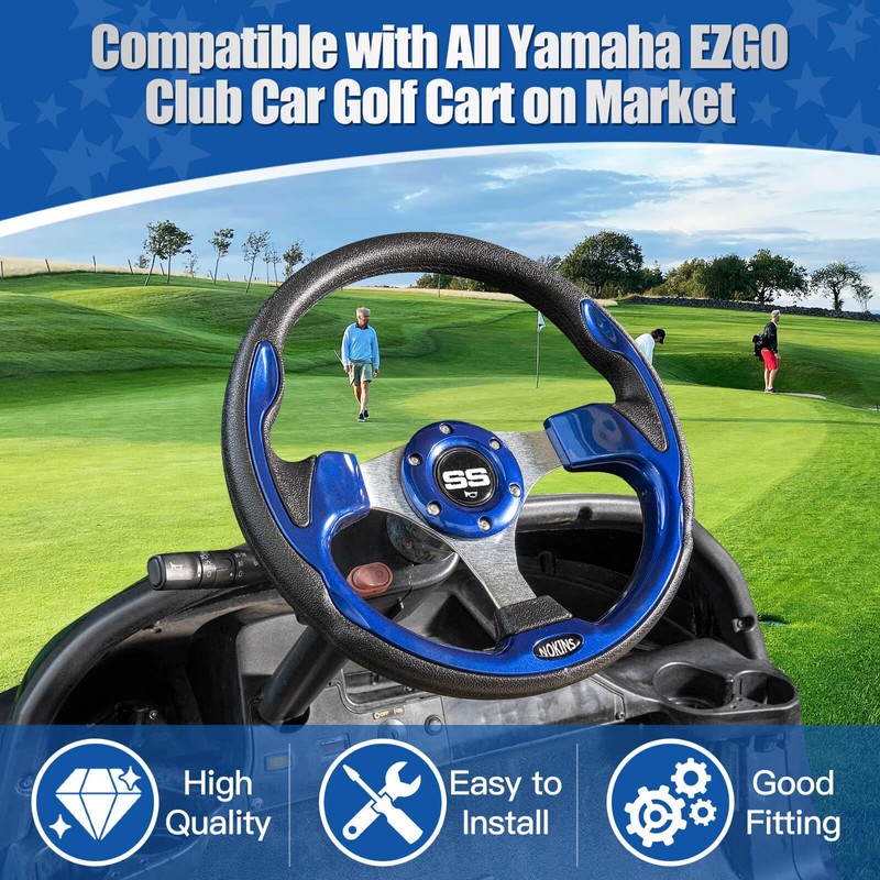 NOKINS 12.5" Universal Golf Cart Steering Wheel, Fit EZGO TXT/RXV/Club