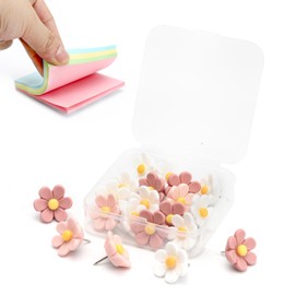 APOMOONS Set of 20 Flower Drawing Pins & Four Colours Sticky Notes for Pin Board, Push Pins Pin Board, Push Pins Pins for Pin Board, Cork Board, Cork Board Pin