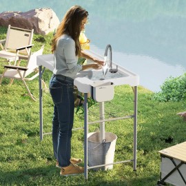 Portable White Folding Fish Cleaning Table for Camping Patio Faucet Drainage Hose Sprayer Shelf Drawer Storage Basket OutdoorColor: White Color