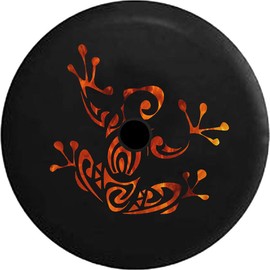 Funny Spare Tire Wheel Cover for Camper SUV Trailer Truck RV JP Thick PVC Leather | Flames Fire Tribal Tree Frog Black 32 Inch with Backup Camera Hole