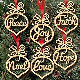12pcs Wooden Heart Love Shaped Embellishments Handing Ornament Pendant with Blessing Words for Christmas,Wedding and Birtday Party Decoration.