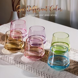 Physkoa Colored Stemless Wine Glasses Set of 6 - Colored Stemless Drinking Glasses, Multi Color Glassware Set for Christmas Party Bar
