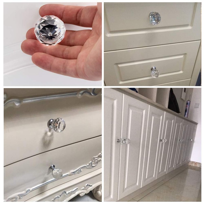 NUODWELL 8 Pcs Spherical Drawer Knob Crystal Pull Handles Cupboard