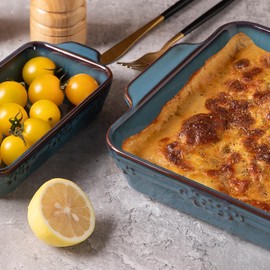 Sweejar Casserole Dishes for Oven, Ceramic Bakeware Set of 4, Rectangular Baking Dish with Handles, Lasagna Pans for Cooking, Gratin, Roasting, Banquet and Daily Use (Kiln-Change Blue)